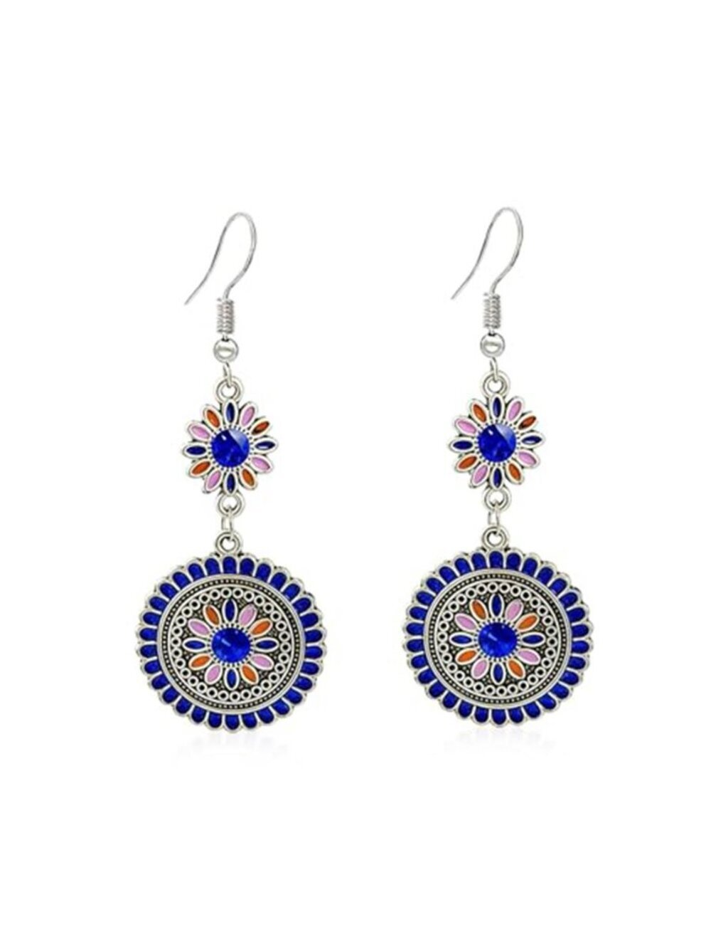 Round Flower Dangle Earrings Boho